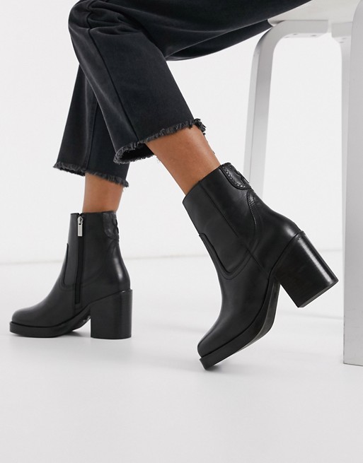 Bronx leather square toe heeled ankle boots in black