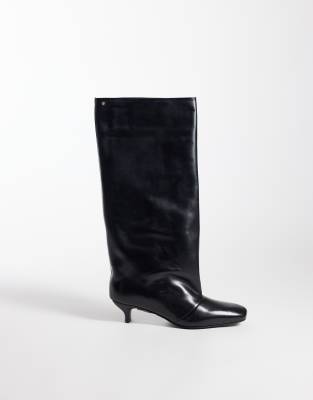 Bronx Lill-y Kitten Heel Knee Boots In Black