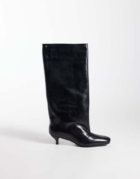 Bronx Lill-y kitten heel knee boots in black leather - view 1
