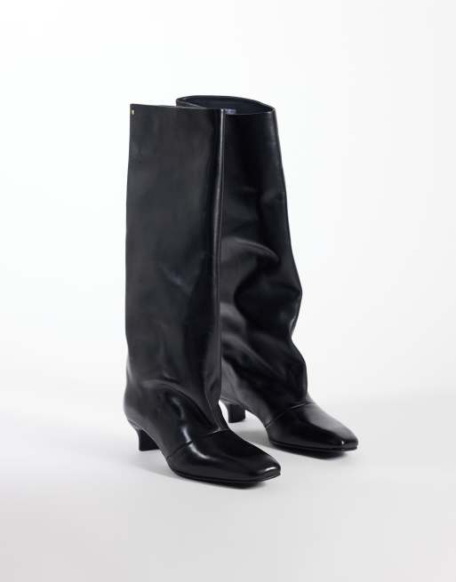 Bronx Lill-y kitten heel knee boots in black leather, 2 of 4