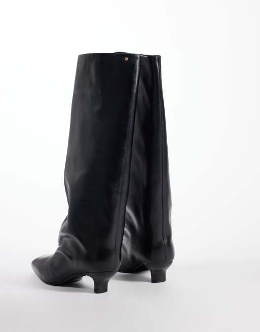 Bronx Lill-y kitten heel knee boots in black leather, 3 of 4