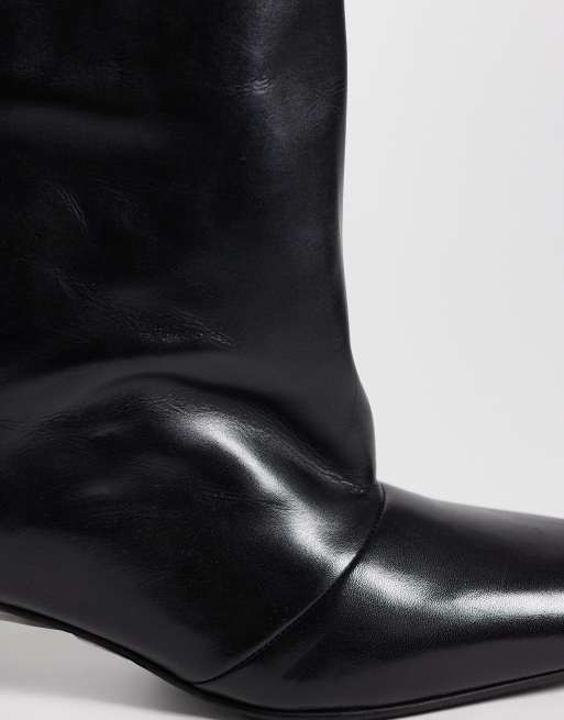 Bronx Lill-y kitten heel knee boots in black leather, 4 of 4