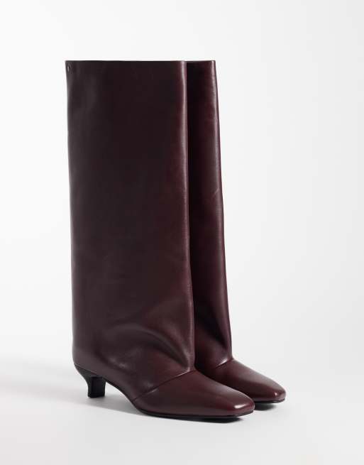 Bronx Lill-y kitten heel knee boots in deep bordeaux leather, 2 of 4
