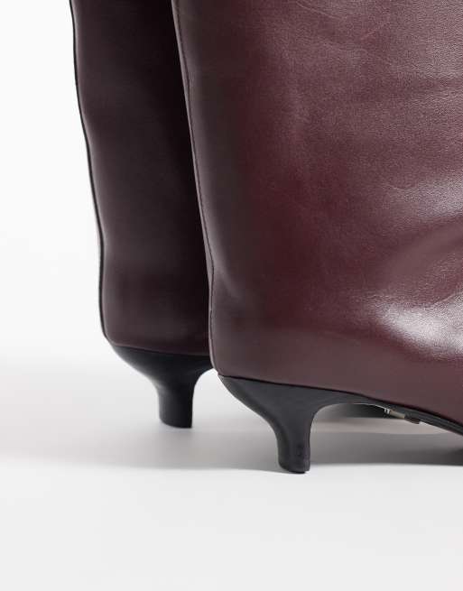 Bronx Lill-y kitten heel knee boots in deep bordeaux leather, 3 of 4