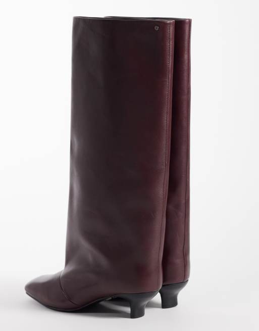 Bronx Lill-y kitten heel knee boots in deep bordeaux leather, 4 of 4