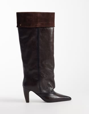 Bronx Low-jadey Heeled Knee Boots In Brown