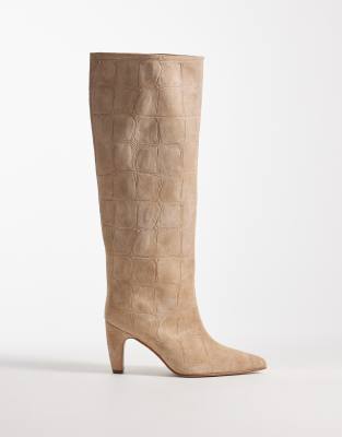 Bronx Low-jadey Kitten Heel Knee Boots In Neutral