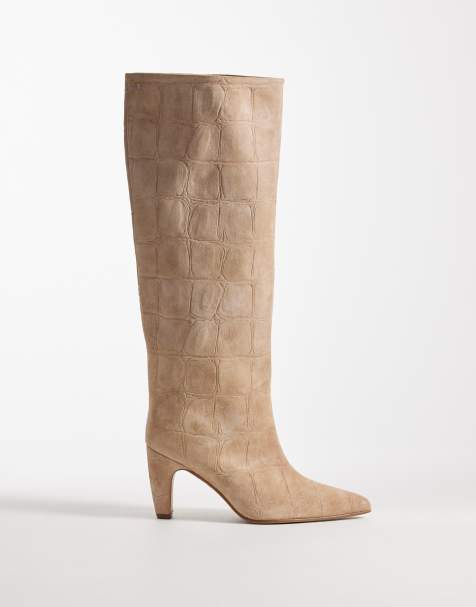 Bronx Low-Jadey kitten heel knee boots in croc suede - view 1