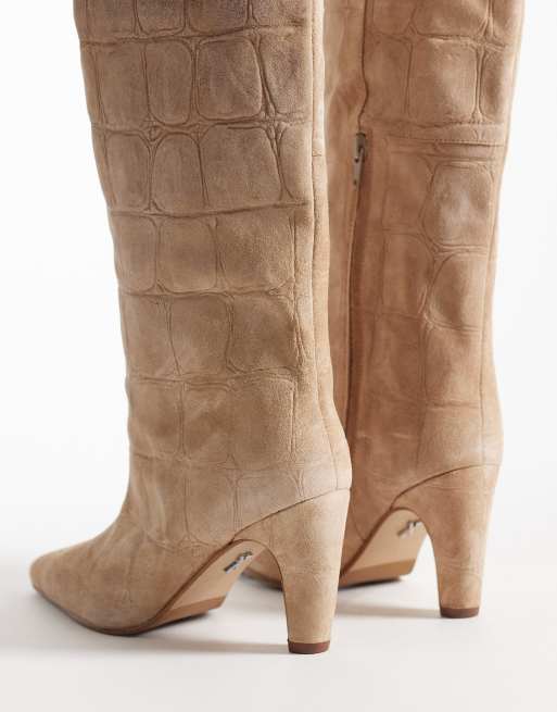Bronx Low-Jadey kitten heel knee boots in croc suede, 2 of 4