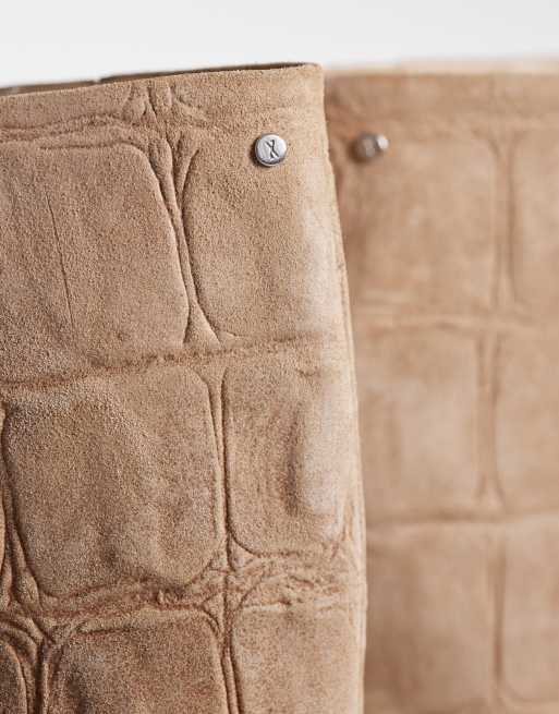 Bronx Low-Jadey kitten heel knee boots in croc suede, 4 of 4
