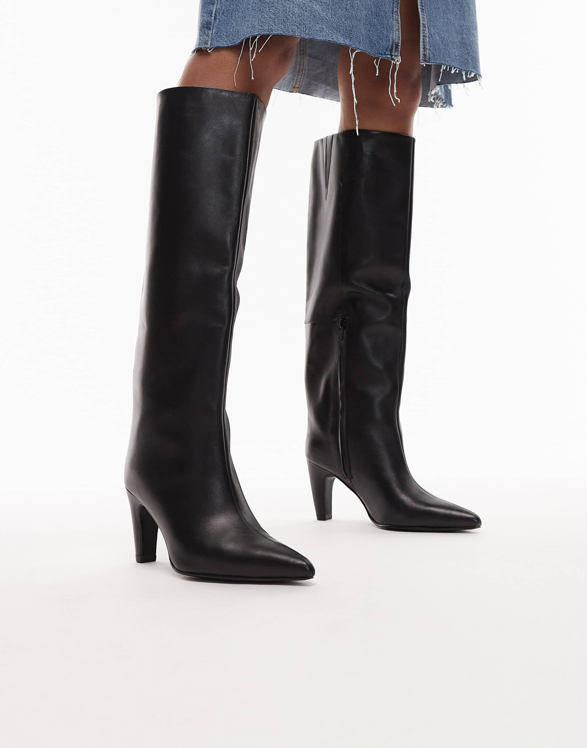 bronx low jadey knee boots in leather black