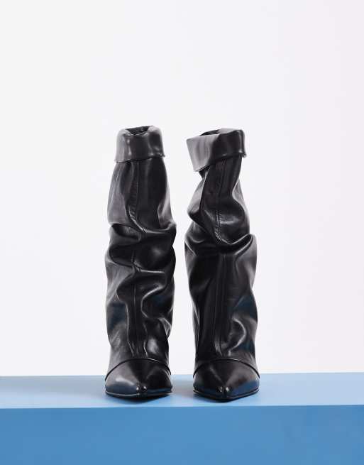 Bronx Low-Jadey ruched high ankle boots in black leather, 2 of 4
