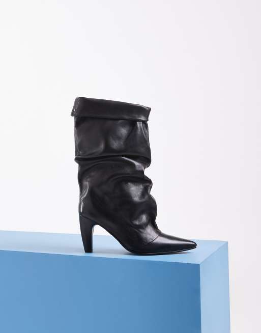 Bronx Low-Jadey ruched high ankle boots in black leather, 3 of 4