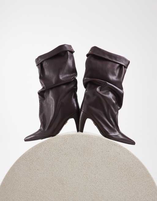 Bronx Low-Jadey ruched high ankle boots in coffee bean leather, 2 of 4