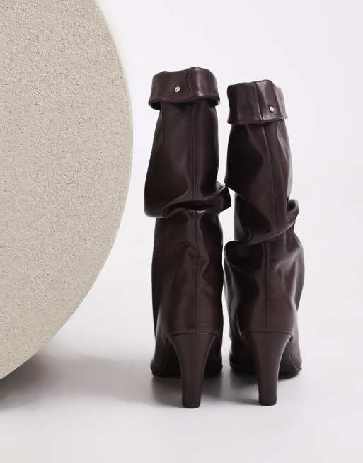 Bronx Low-Jadey ruched high ankle boots in coffee bean leather, 4 of 4