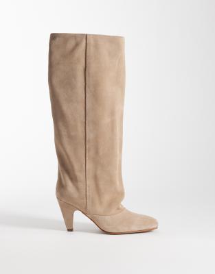 Bronx Lux-yy Slouchy Kitten Heel Knee Boots In Neutral
