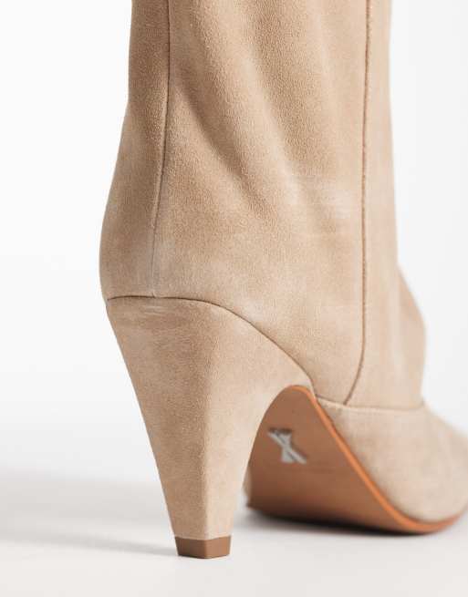 Bronx Lux-yy slouchy kitten heel knee boots in sand suede, 4 of 4