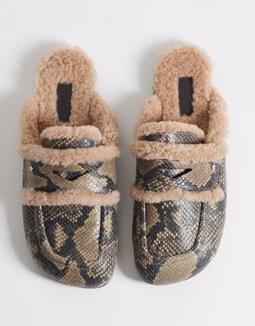 Bronx - mules slip on peludas con estampado de serpiente, 2 de 4