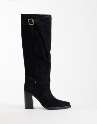 Bronx Mya-mae Block Heel Heeled Knee Boots In Black