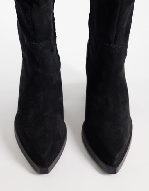 Bronx - Mya-Mae - Botas por la rodilla negras de tacón grueso de ante, 3 de 4