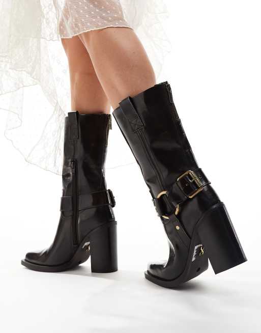 Bronx Mya Mae Bottines à talon style santiags en cuir brossé