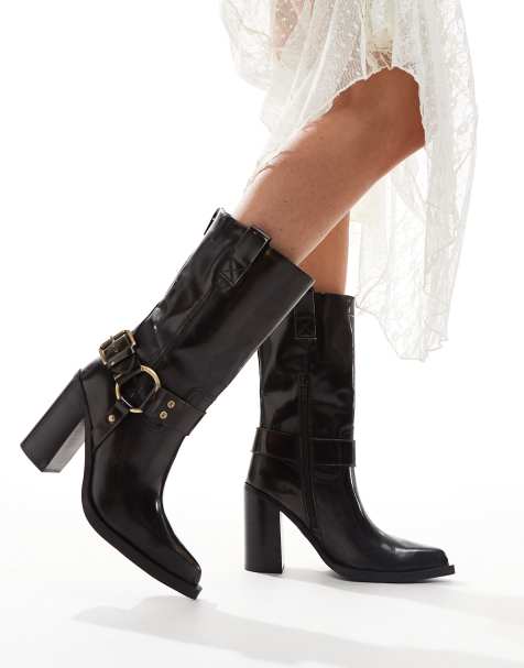 Bronx – Mya Mae – Bruna ankelboots av läder i cowboystil med klackar - view 1