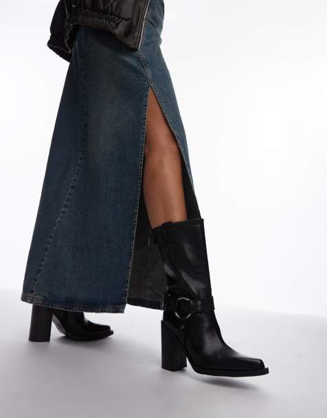 Bronx – Mya Mae – Svart ankelboots med klackar i borstat läder och cowboystil - view 1