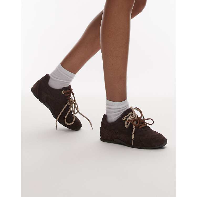 Bronx Myr-aa lace up sneakers in chocolate suede | ASOS
