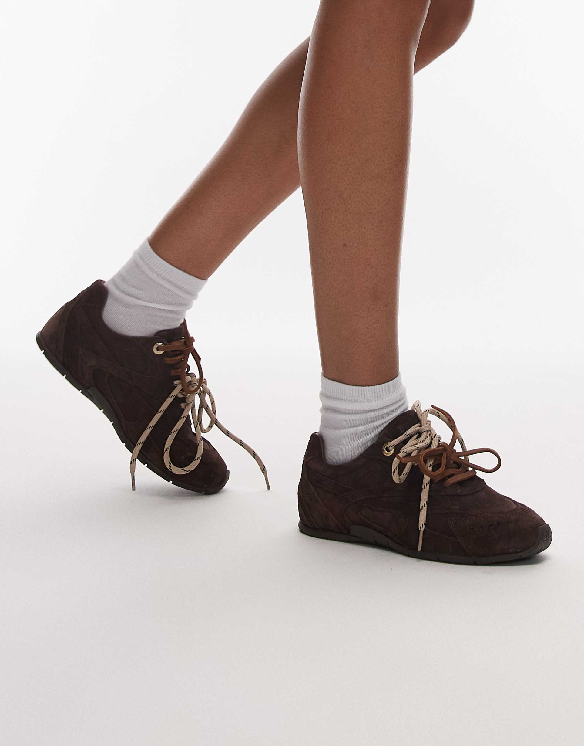 bronx myr-aa lace up sneakers in chocolate suede