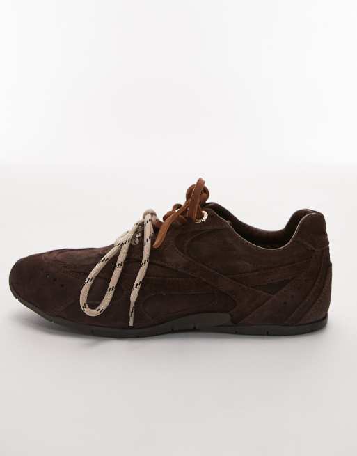 Bronx Myr-aa lace up sneakers in chocolate suede ASOS