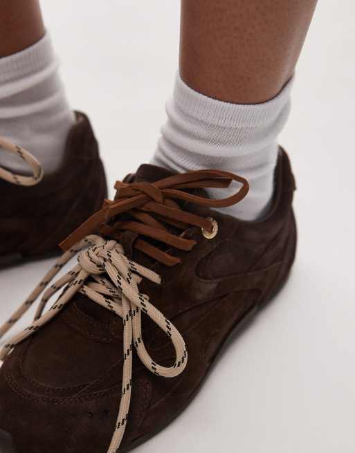 Bronx Myr-aa lace up sneakers in chocolate suede | ASOS