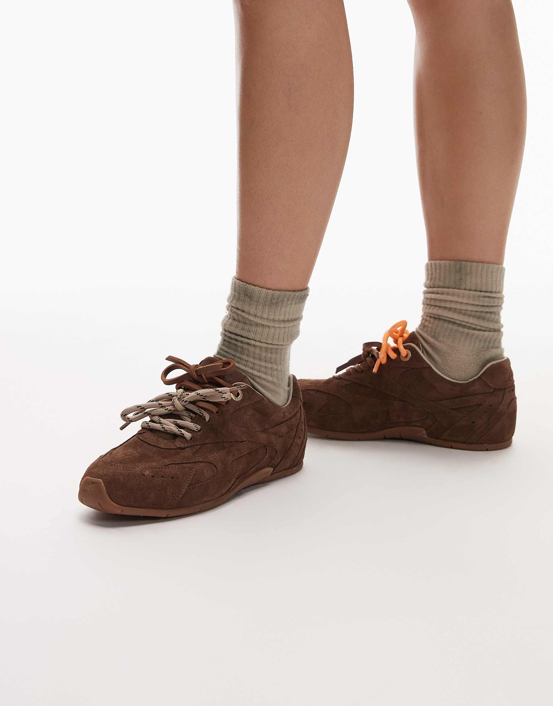 bronx myr-aa lace-up sneakers in walnut brown suede