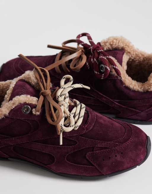 Bronx Myr-aa lace up sneakers with shearling in deep bordeaux , 4 of 5