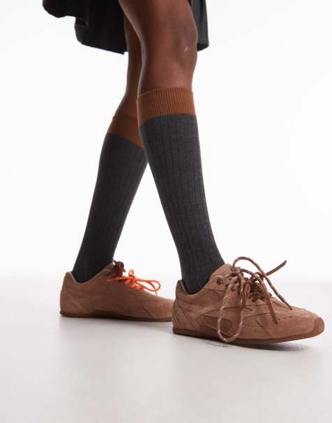 Bronx Myr-aa lace up trainers in baby mocha suede - view 1