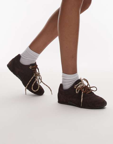 Bronx Myr-aa lace up trainers in chocolate suede - view 1