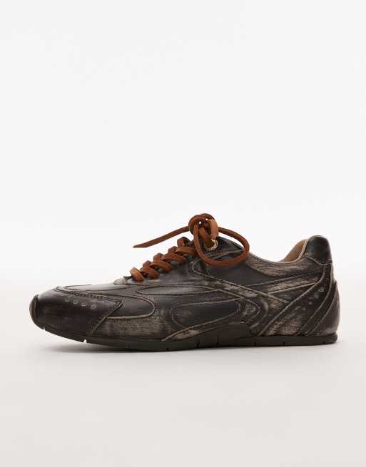 Bronx Myr-aa sneakers in chocolate vintage brush off leather | ASOS