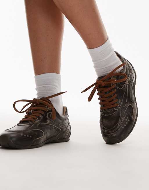 Bronx Myr-aa sneakers in chocolate vintage brush off leather | ASOS