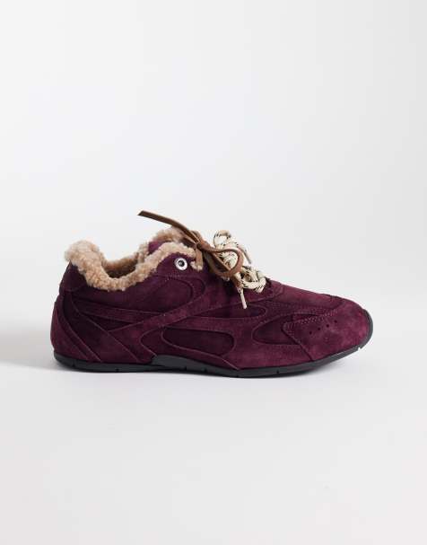 Bronx Myr-aa snörsneakers med fuskpäls i djup bordeaux - view 1