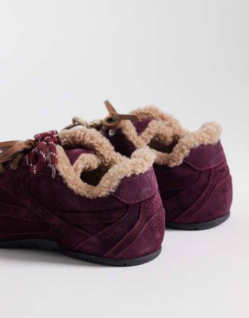 Bronx Myr-aa snörsneakers med fuskpäls i djup bordeaux, 2 av 5