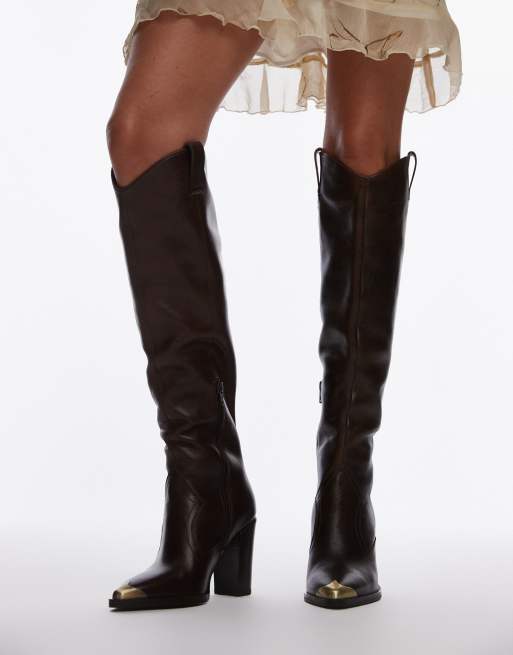 Bronx – New Americana – Bruna, knähöga cowboyboots i borstat läder, 3 av 4