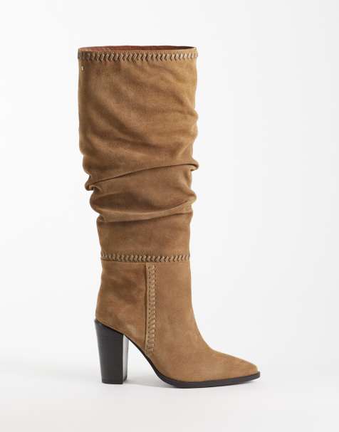 Bronx New-Americana slouchy heeled knee boots in dark neutral suede - view 1