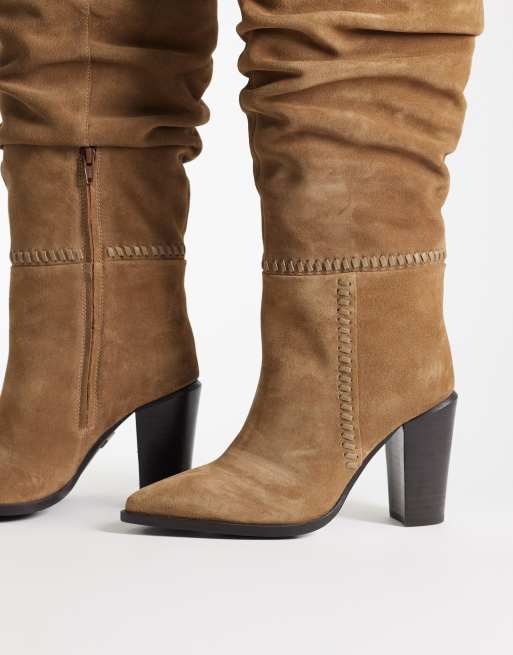 Bronx New-Americana slouchy heeled knee boots in dark neutral suede, 2 of 4