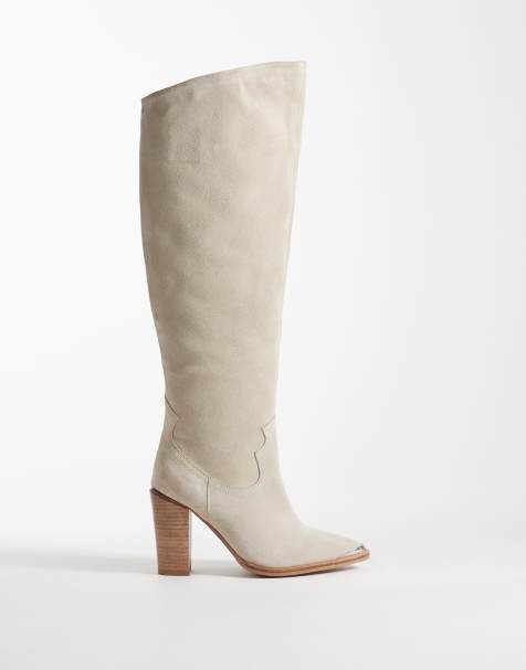 Bronx New-Americana western detail over the knee boots in sand suede - view 1