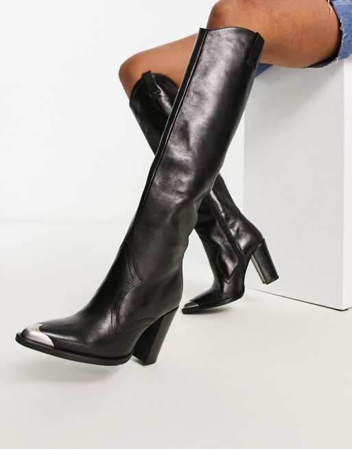 Bronx New Americana western knee boots in black leather