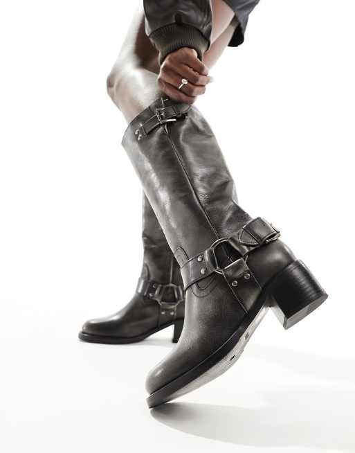 Bronx New Camperos biker boots in black leather