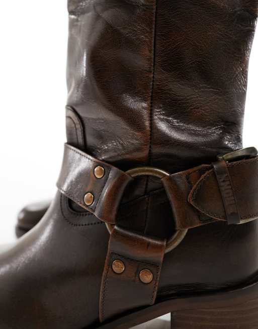 Bronx New Camperos biker boots in brown leather