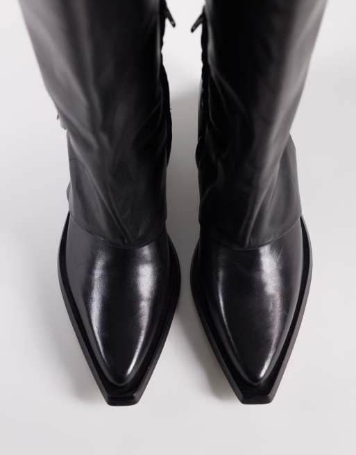 Bronx – New-Clint – Svarta, knähöga boots i läder och cowboystil, 4 av 4