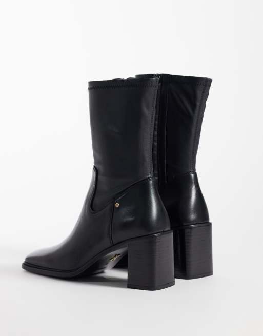 Bronx New-Corfu ankelboots med fyrkantig tå och blockklack i svart läder, 4 av 4