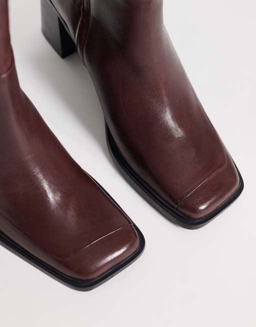Bronx New-Corfu boots med fyrkantig tå till knät i djupt bordeaux, 3 av 4