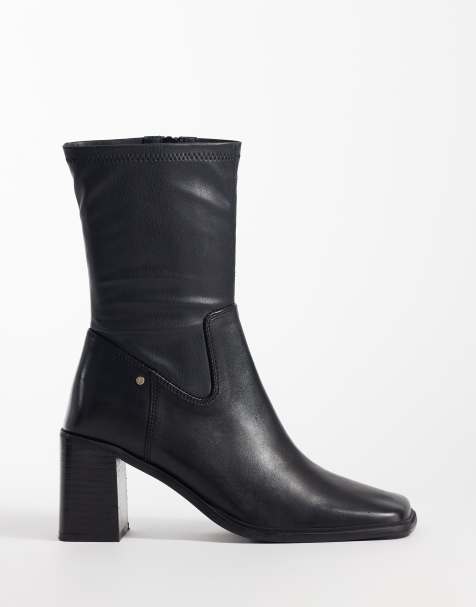 Bronx New-Corfu bottines à bout carré, talon carré et tige haute en cuir noir - view 1